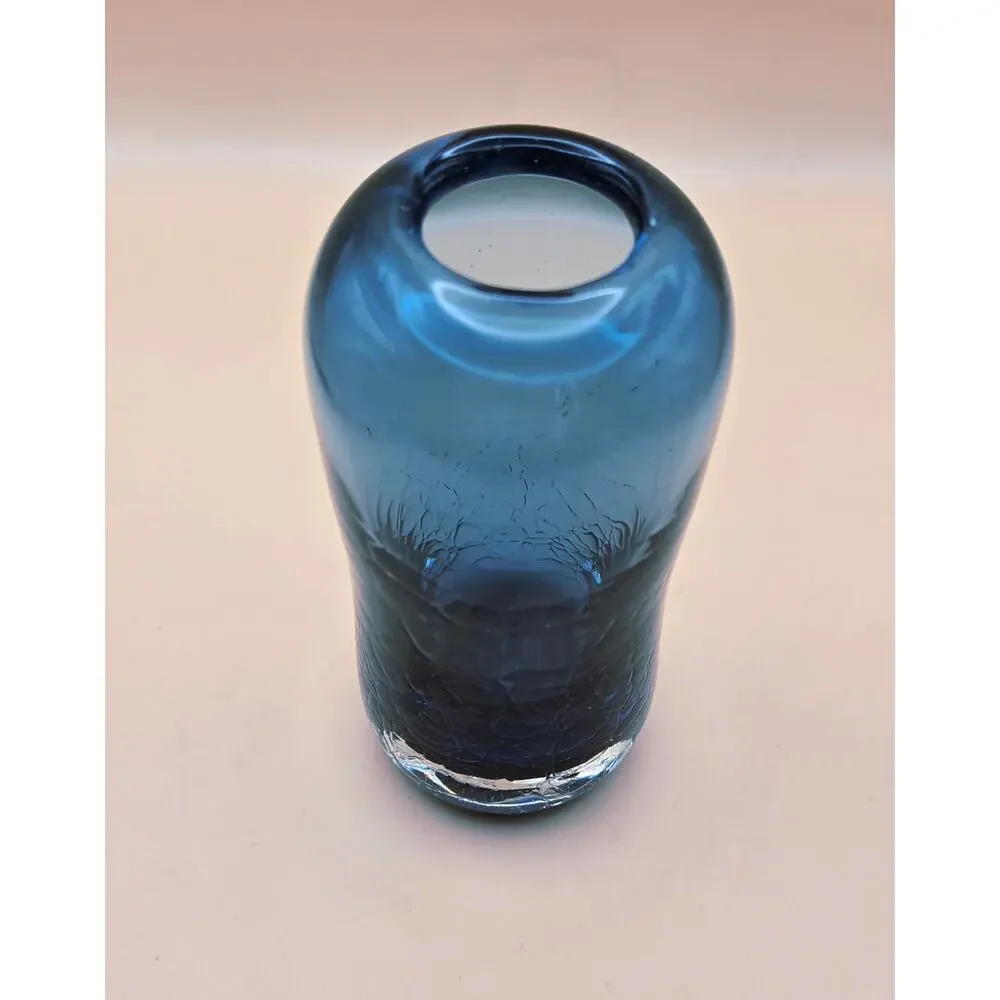 J. Paul VTG Crackled Cobalt Blue Art Glass Vase - Picture 2 of 5